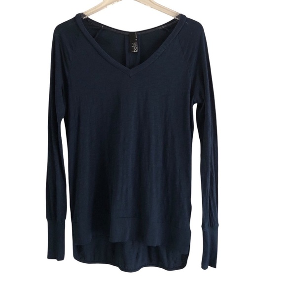 Bobi V-Neck Long Sleeve Cotton Top Dark Blue Size Small - Picture 7 of 7